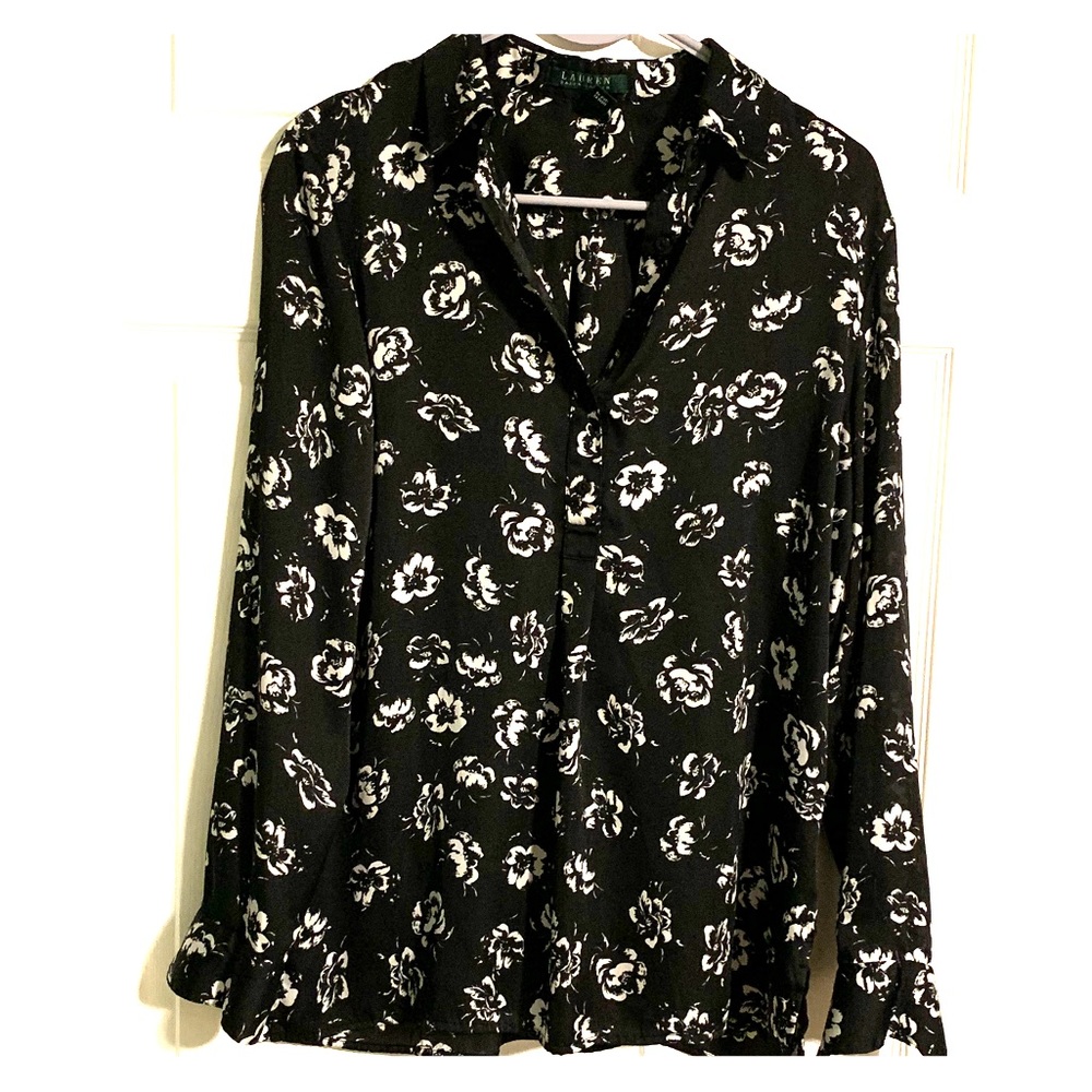 Ralph Lauren black with white flowers blouse